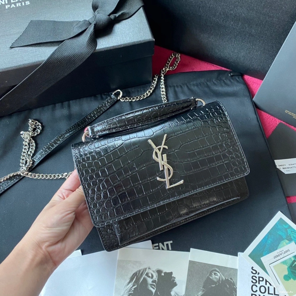YSL SHINY IN SUNSET LEATHER CROCODILE-EMBOSSED 0731